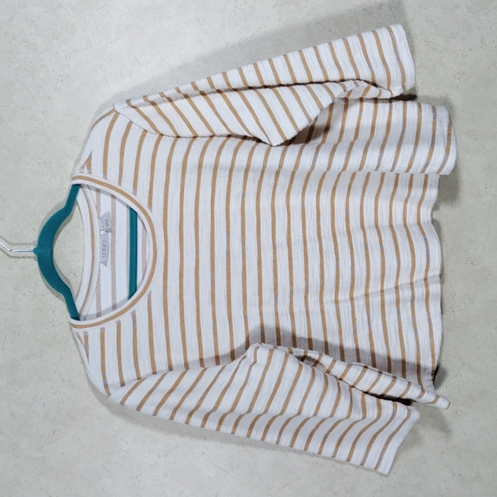 2/$10 04157 LOGO by Lori Goldstein cream & yellow striped shirt XL